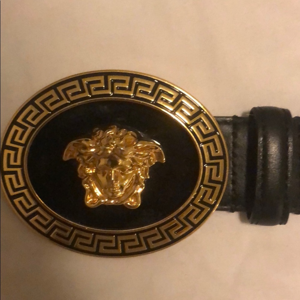 Versace black leather men’s belt size 32